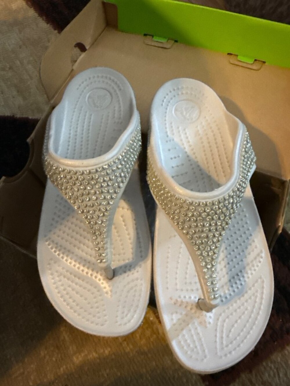 Sloan Diamanté Flip-Flop Crocs. Size 8